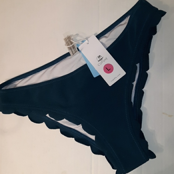 NWT CUPSHE Teal Scalloped Edge One Shoulder Bikini - Picture 8 of 16